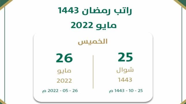 موعد نزول راتب شهر رمضان 1444